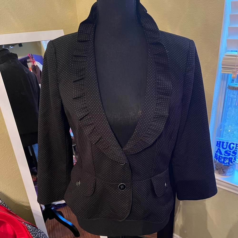 White House Black Market Black and White Polka Dot Blazer